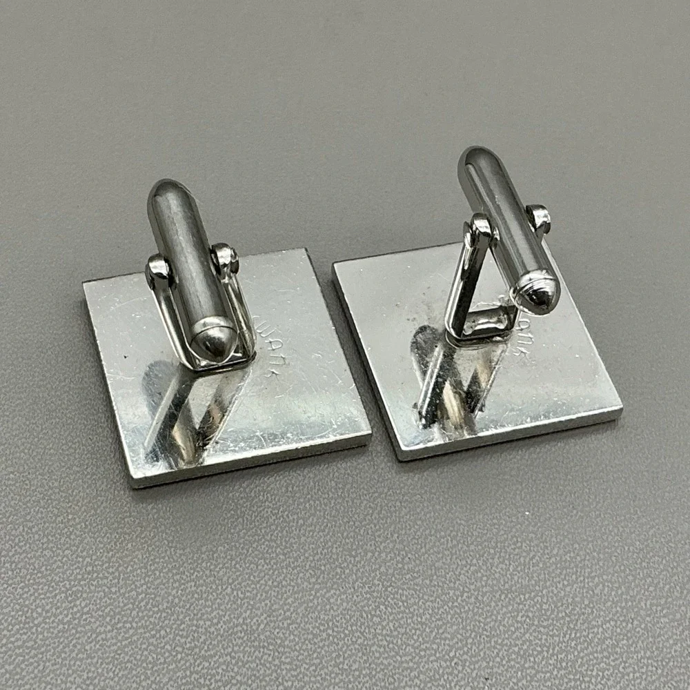 Swank Cufflinks Silver Tone Square Wheat Engraved Mid Century Modern Men's